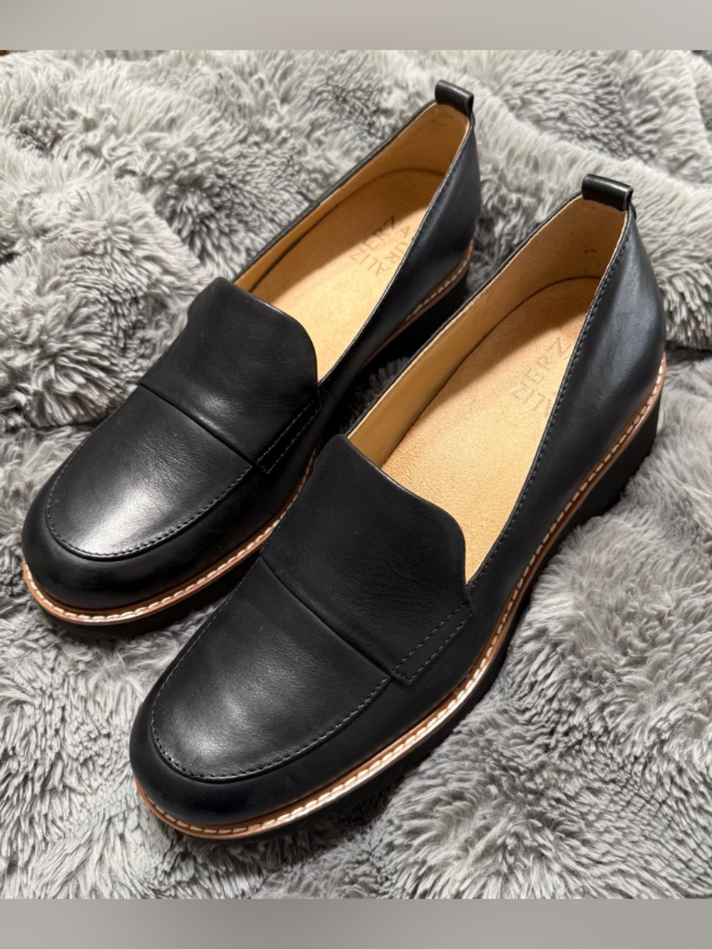 Black Leather Slip-On Platform Loafers